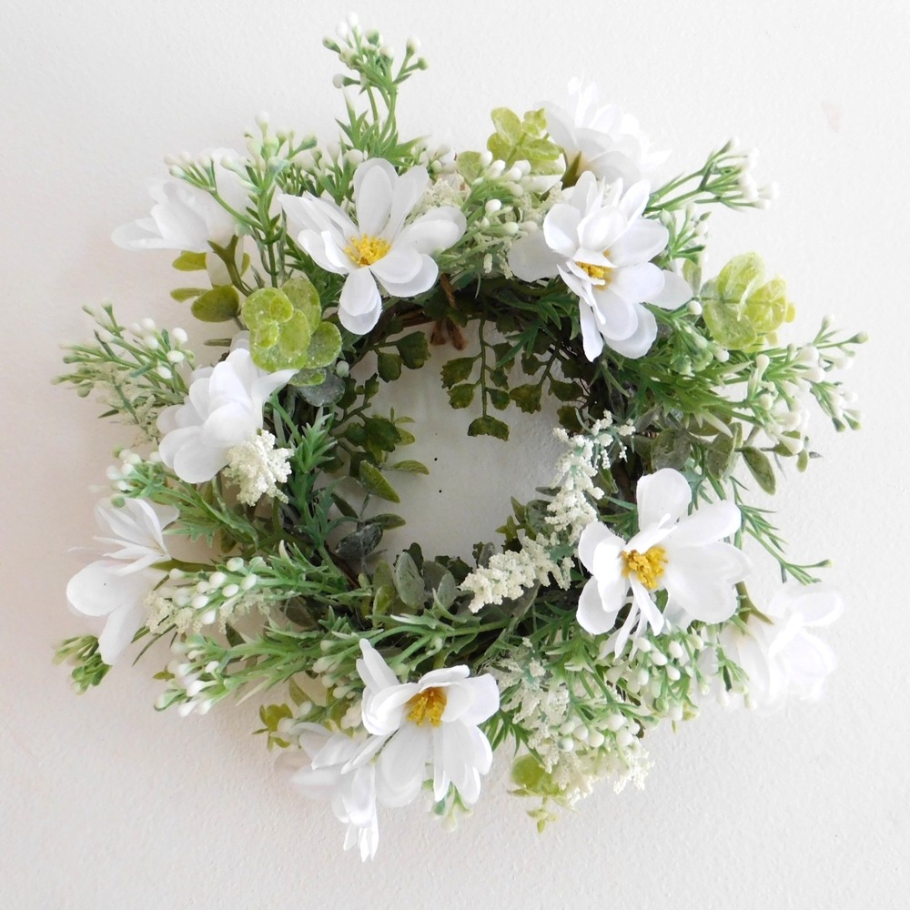 Dusty Miller Mini Wreath Eucalyptus White Flowers Candle Ring Wedding decor